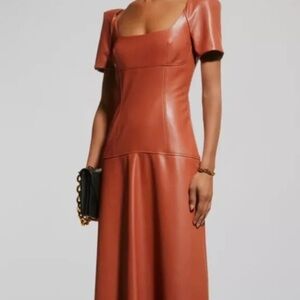 A.L.C. Women’s Faux Leather Drop Waist Midi A-line Dress Size 2
